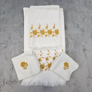 Vintage Dundee Rose Gold Embroidered Towel Set 1 Bath 1‎ Hand 2 Washcloths USA